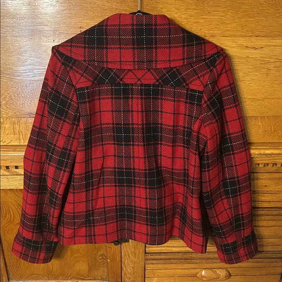 Merona Women’s Double-breasted Pea Coat Red Plaid Wool Lined Size Medium - Picture 3 of 9